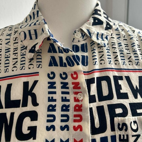 Scotch & Soda Typographic Aloha Print Cotton Viscose Button-Down Shirt – US S - Picture 11 of 13